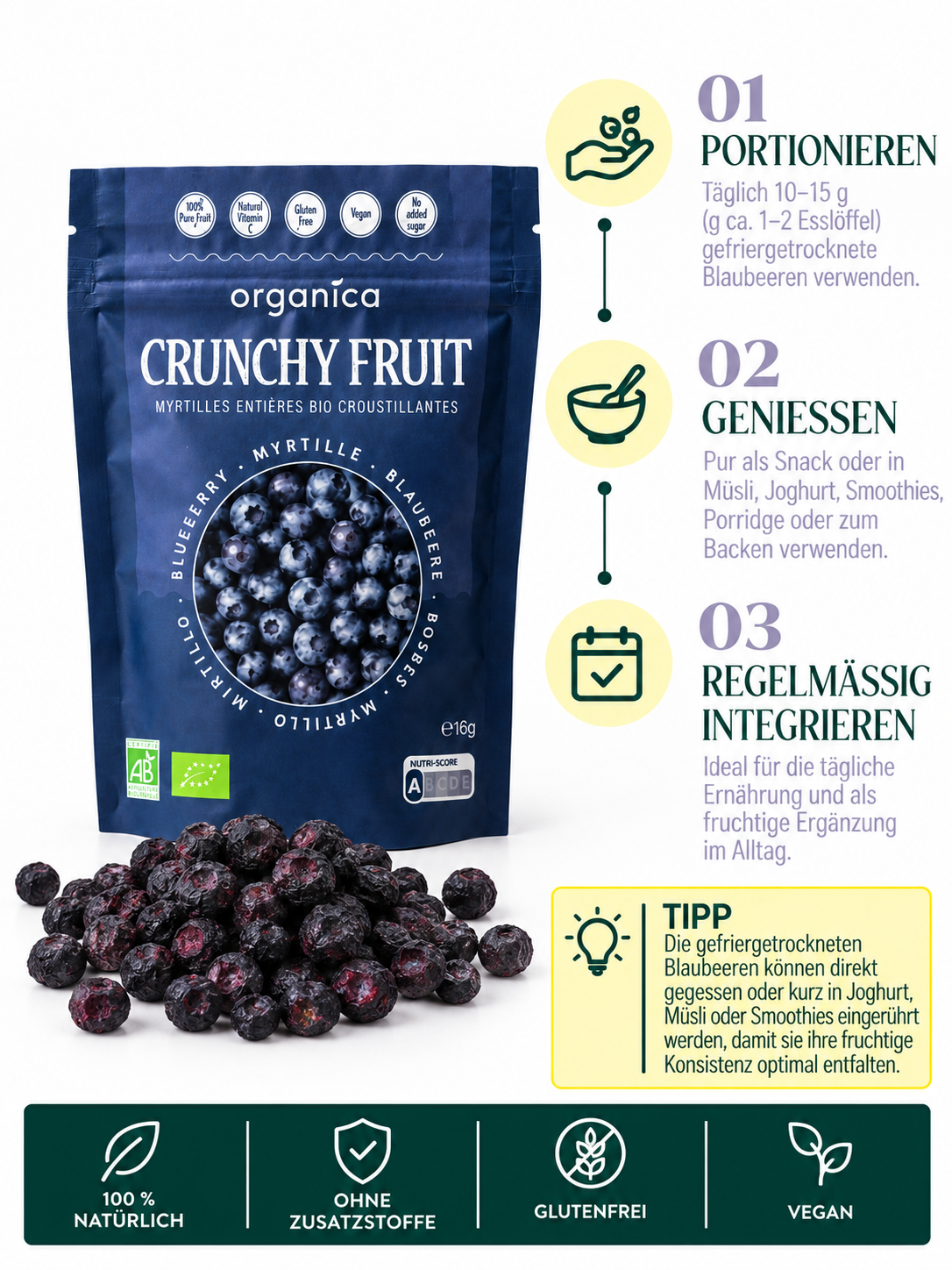 gefriergetrocknete Blaubeeren