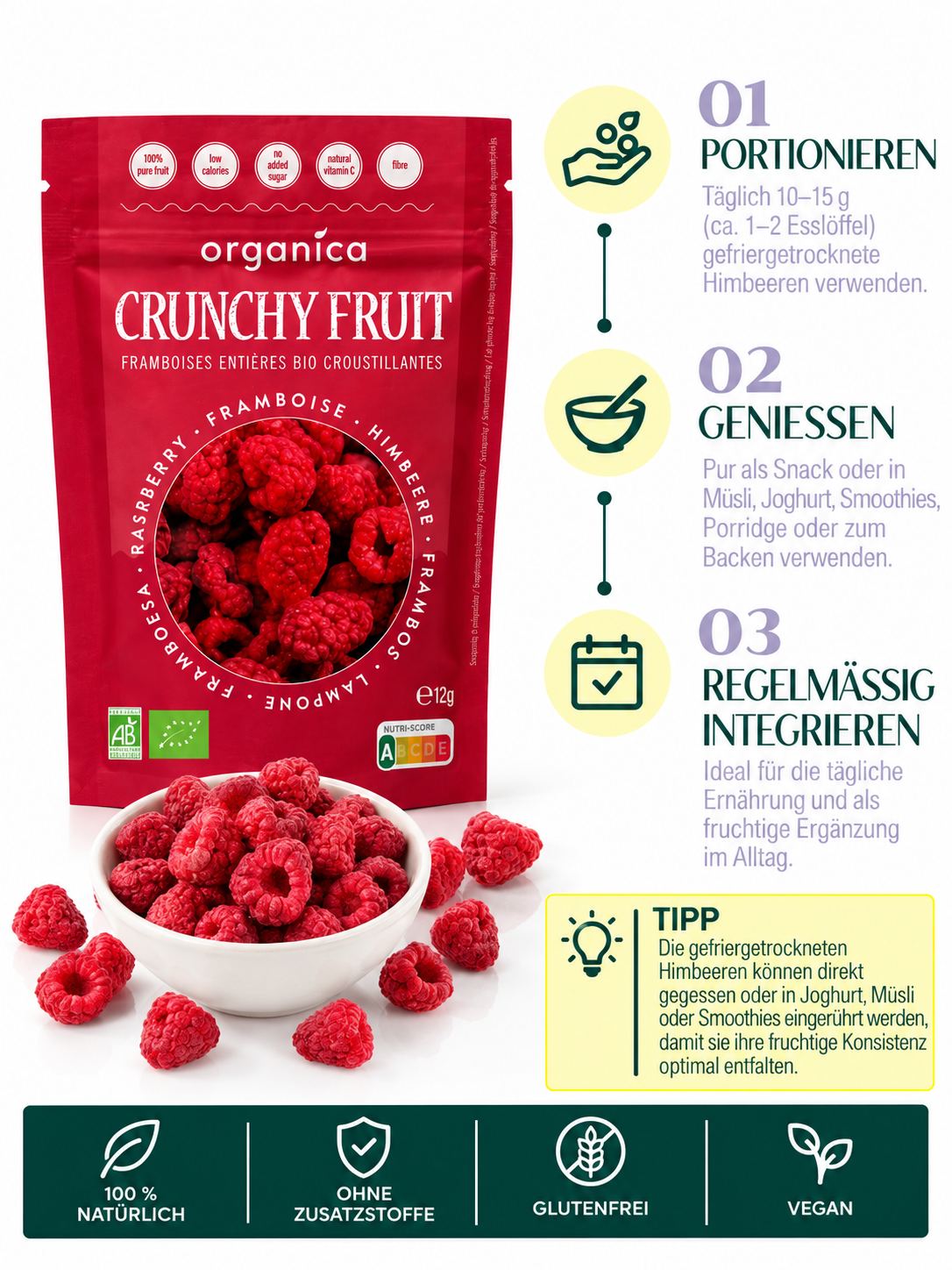gefriergetrocknete Himbeeren