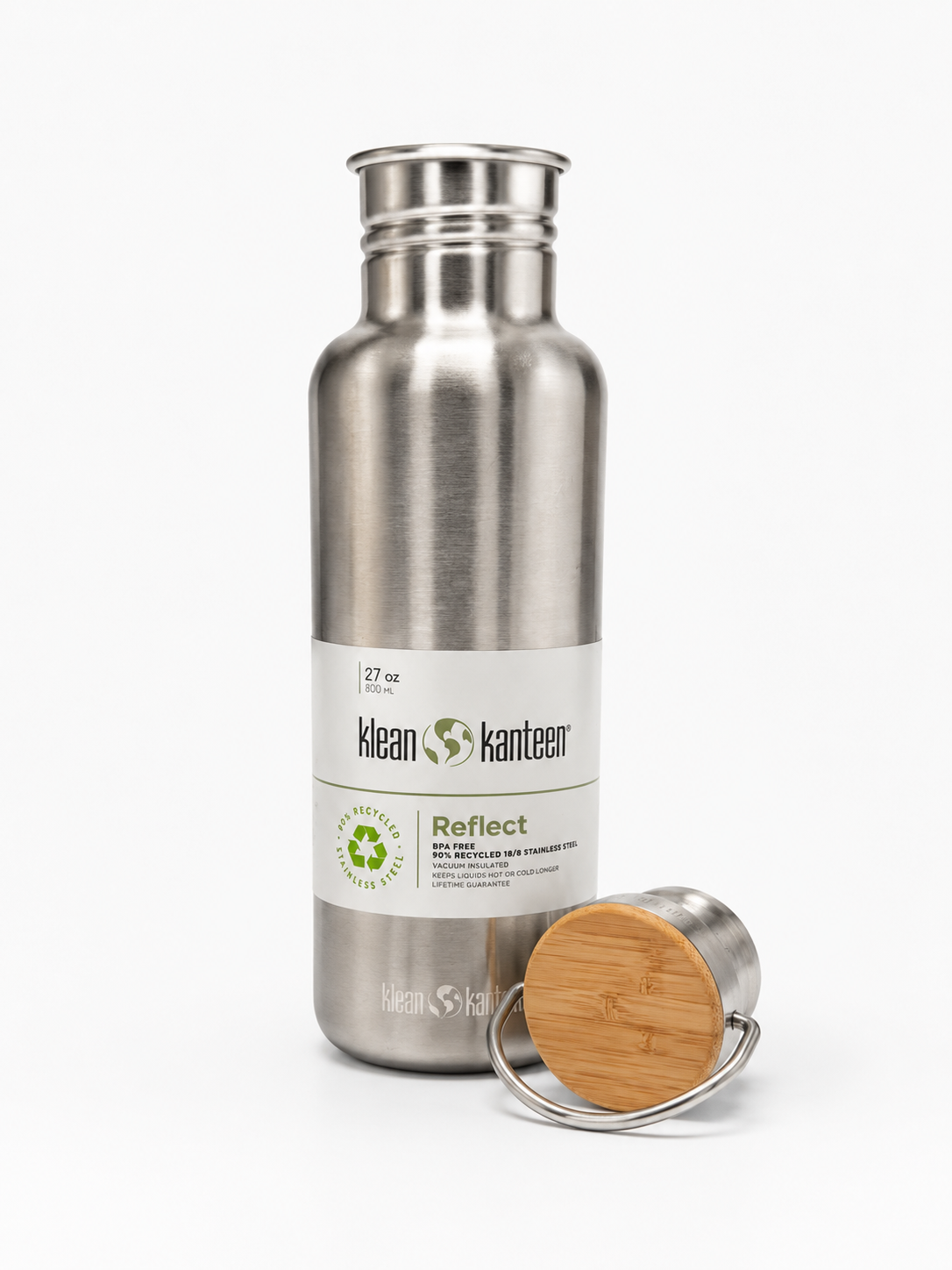 Edelstahl Trinkflasche Reflect 800ml Bambus-Schraubverschluss