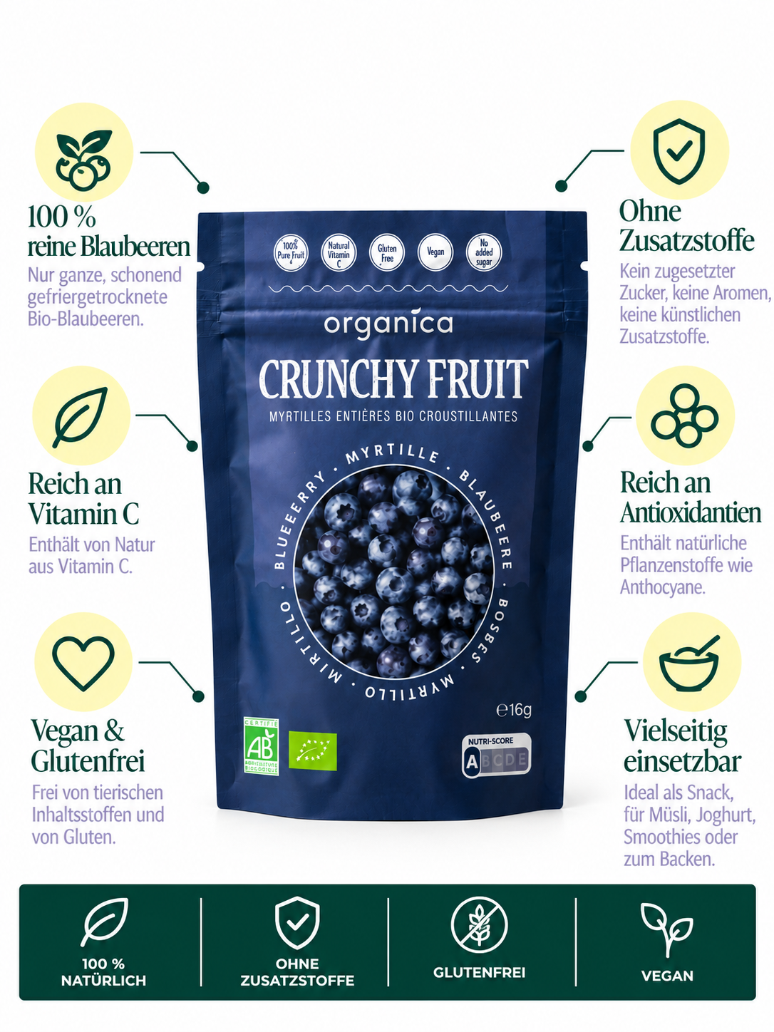 gefriergetrocknete Blaubeeren